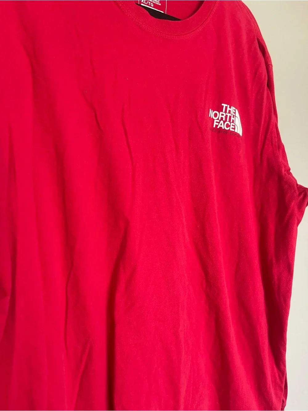 The North Face Men's Long-Sleeve Logo Tee in Red with White Logo